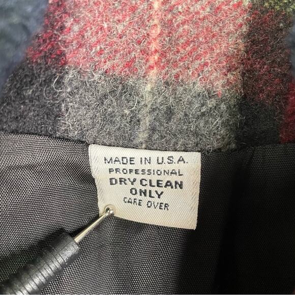 Vintage Wool Jacket Plaid Red Black Gray High Collar - Picture 7 of 12